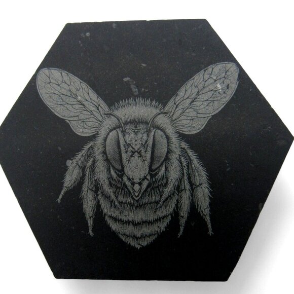 BEE and FLOWER Tiles Engraved Natural Stone Set of 7 Hexagon Mosaic - Picture 7 of 10